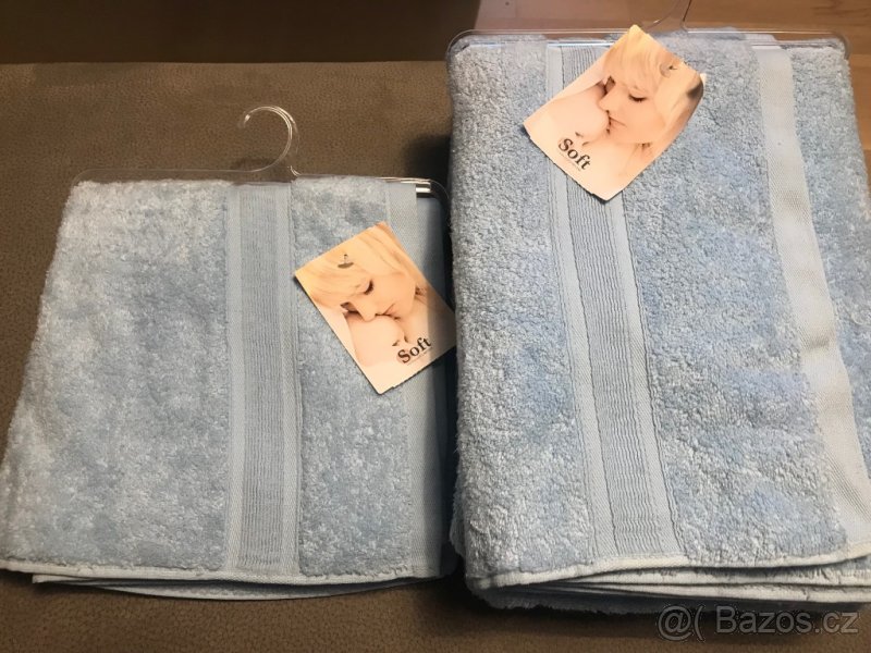 Měkkoučké NOVÉ osušky a ručník, světle modré