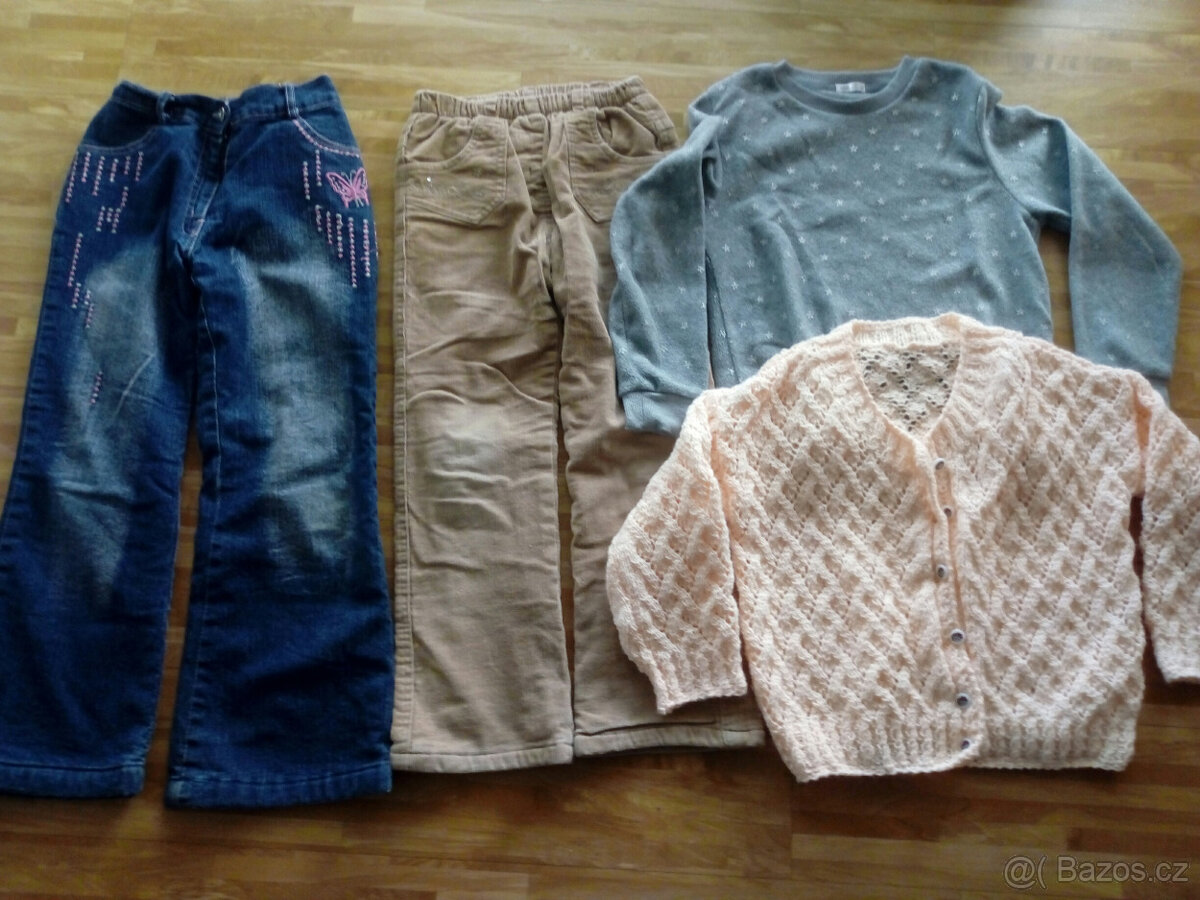 Zateplené dívčí kalhoty, mikina a svetřík, vel. 128-134