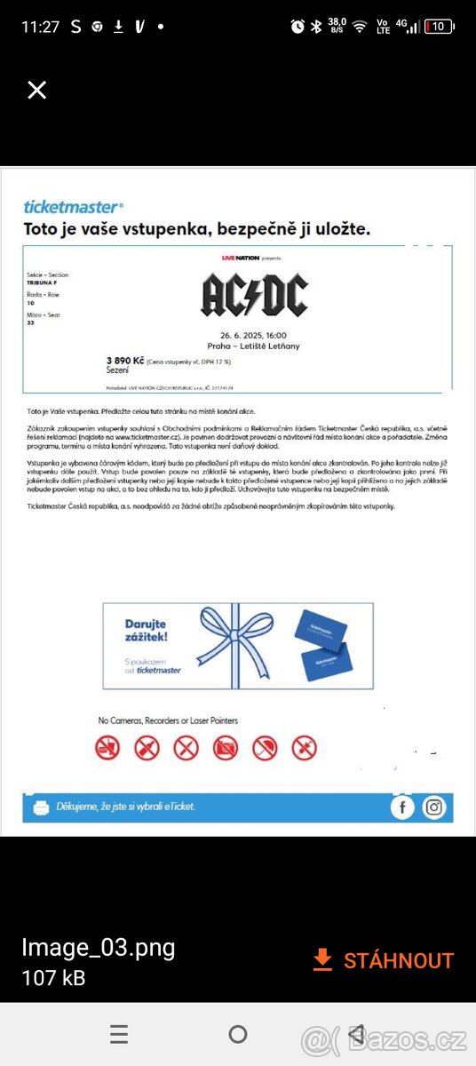 5 vstupenek na AC/DC 26.6. PRAHA Letňany