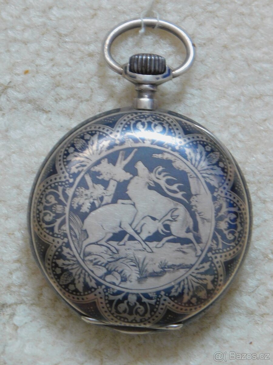 Celostříbrné tulou zdobené tříplášťové raritní kapesní hodin