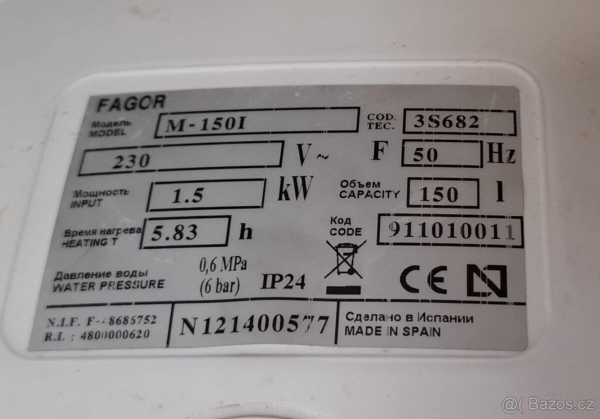 Elektrický ohřívač vody (bojler) FAGOR M-150 L