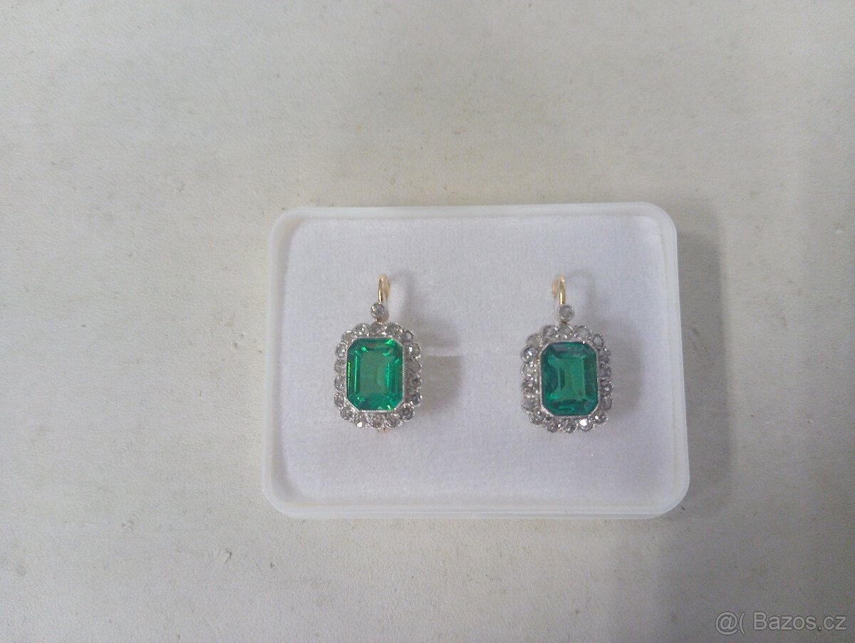 LUXUSNÍ ZLATÉ NÁUŠNICE-SMARAGDY,BRILIANTY