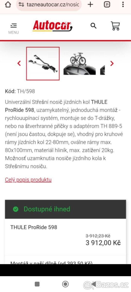 Nosič kol Thule Pro Ride 598