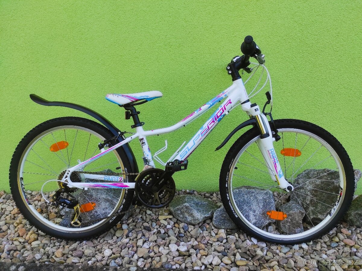 Značkové dětské kolo Superior 24" (bílá/modrá/růžová)