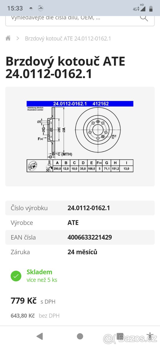 Brzdové kotouče Peugeot 508
