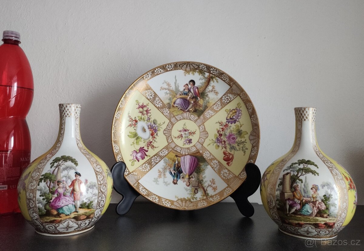 Starožitný ručně malovaný německý porcelán 19. století