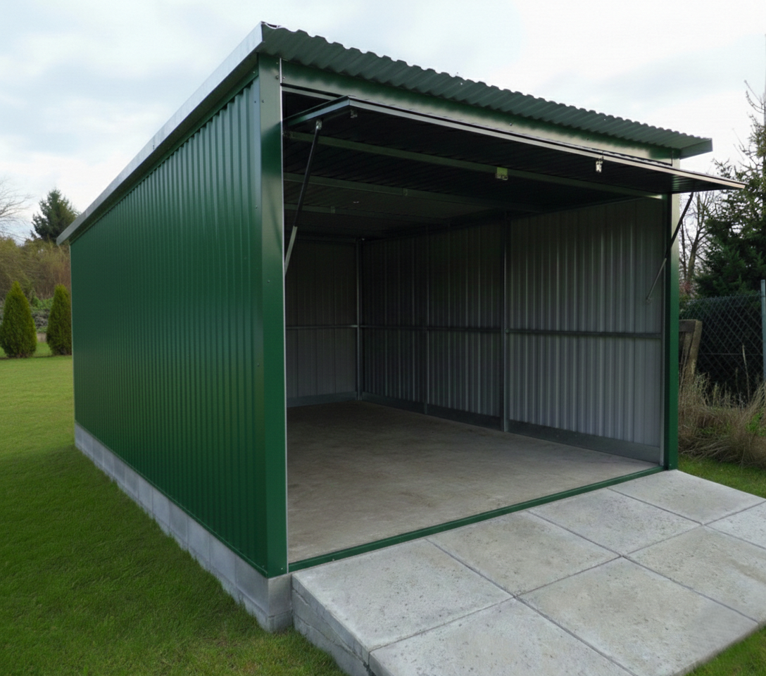 Sheet metal garage 3x5 m - light brown/hinged door "MAX 2"