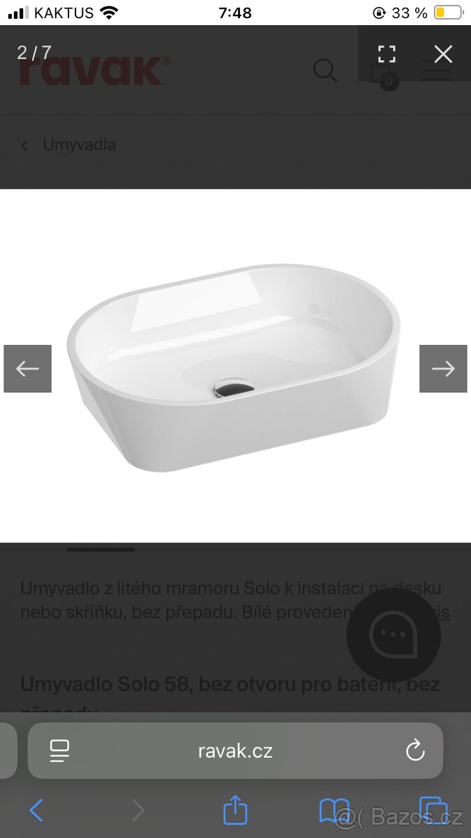 Volně stojící umyvadlo Solo Ravak