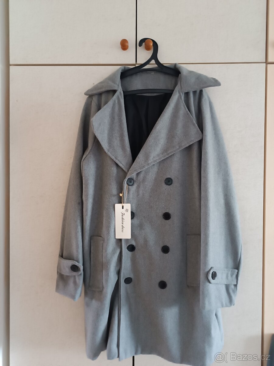 Šedý pánský elegantní kabát XXL