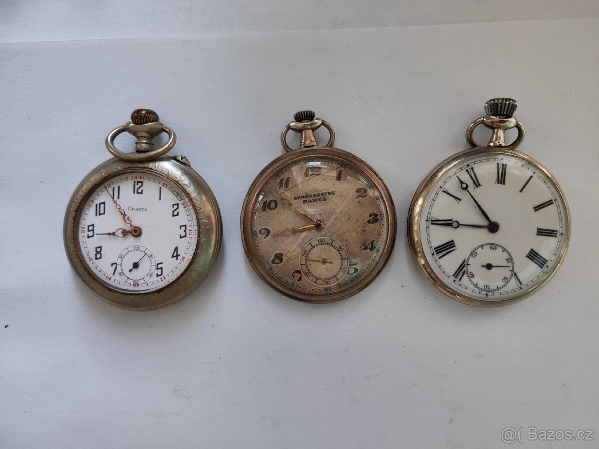 3x kapesní hodinky URANIA ROMEO jdoucí