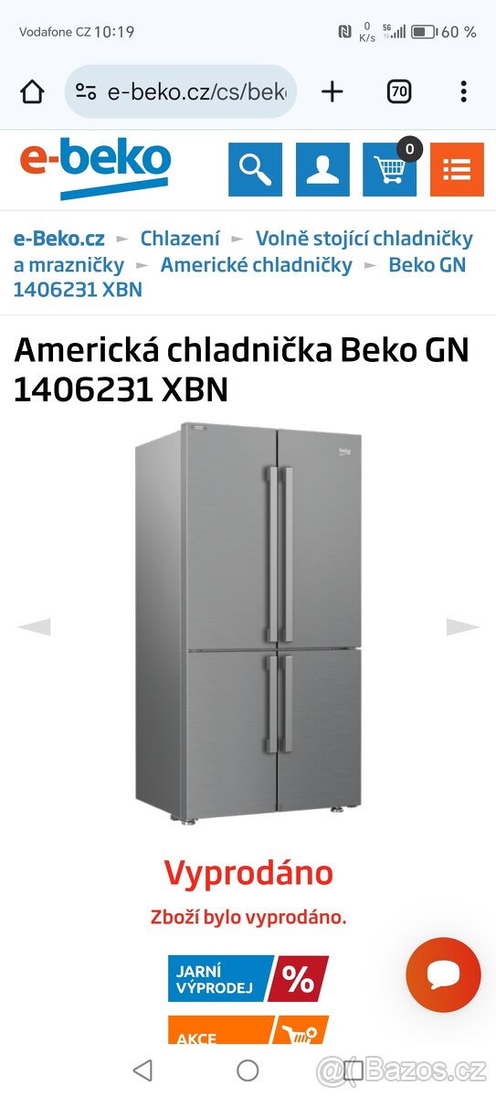 Zánovní Americká lednice Beko 1406231 XBN
