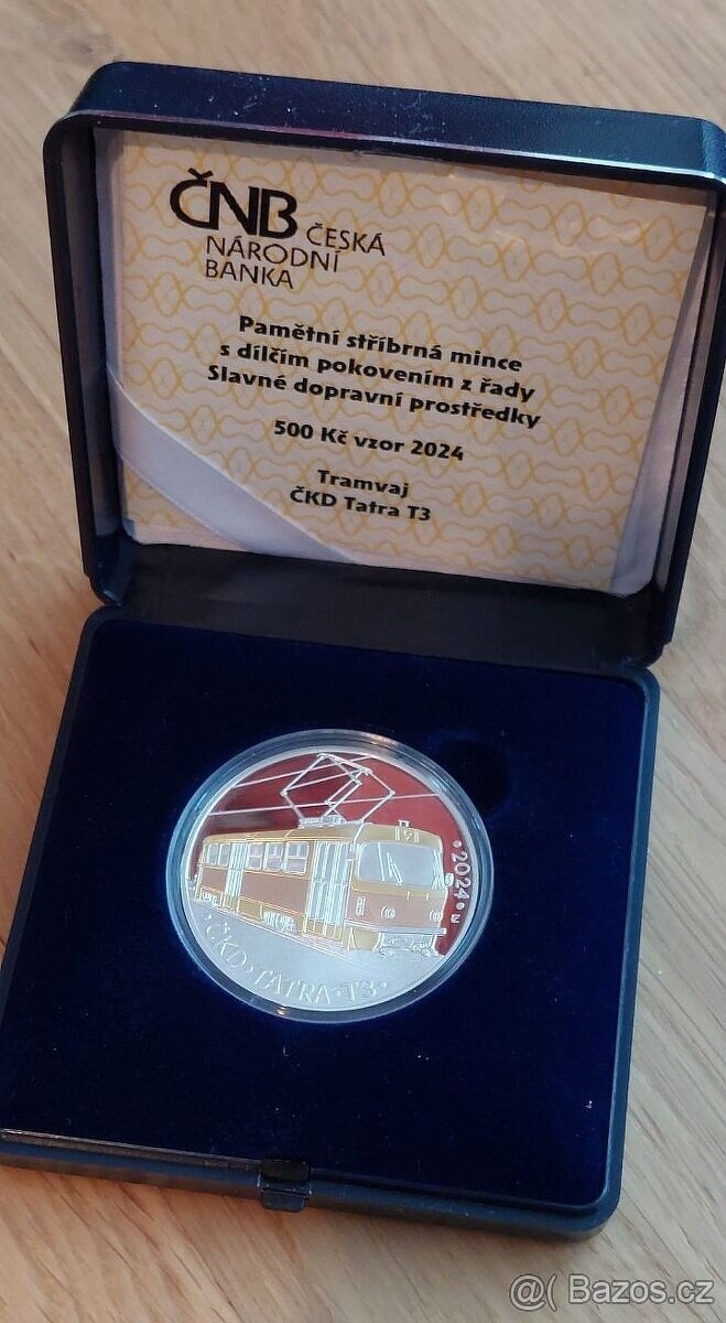 500 Kč STŘÍBRNÁ PAMĚTNÍ MINCE TRAMVAJ TATRA T3 PROOF