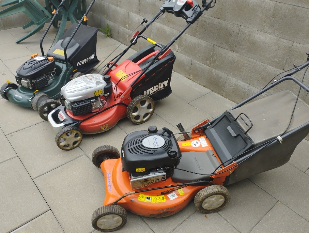 Prodám 3 rotační sekačky Husqvarna,Hecht, Power Force GARDEN