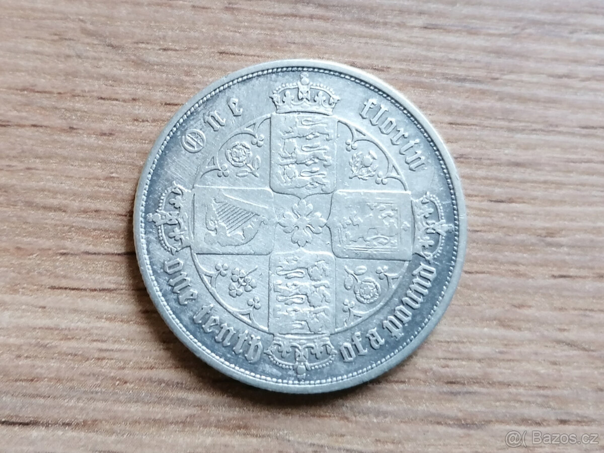 Stříbro 1 Florin 1853 Anglie stříbrná mince Velká Británie