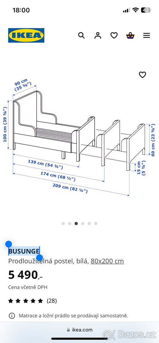 Ikea BUSUNGE rozkládací postel růžová