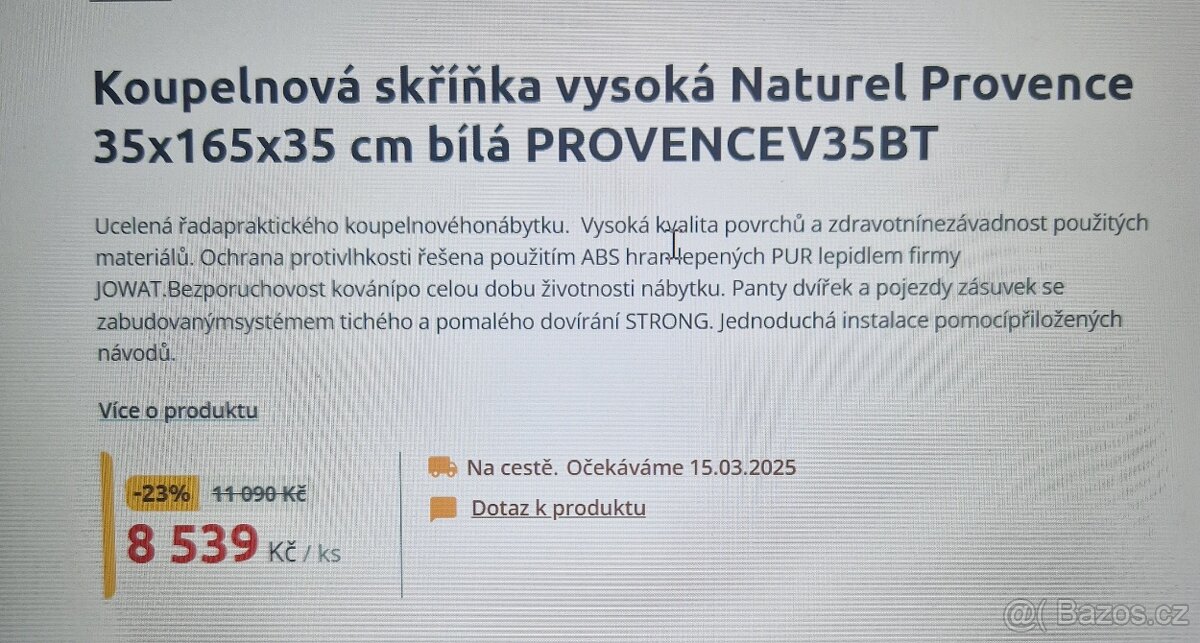 koupelnová skříň - puvodně 8.539.- a nyní 2500 á 1 ks