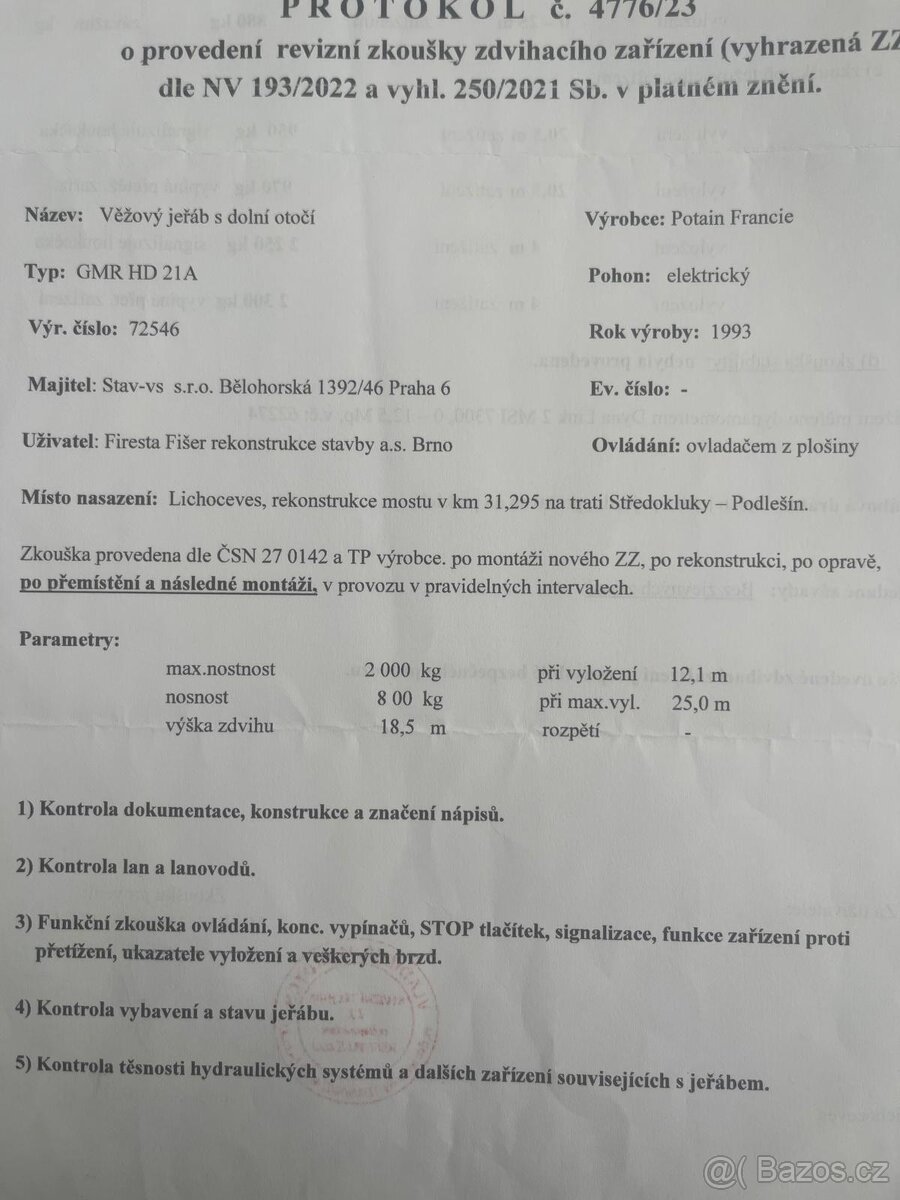 Věžový jeřab Potain