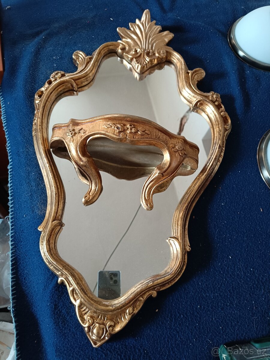 Vintage zrcadlo a police dřevo , 74x42 cm