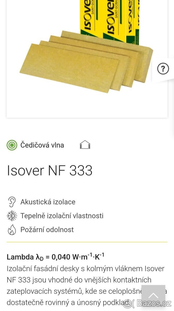 Isover NF 333 tloušťka 200 mm, rozměr 1000x333mm