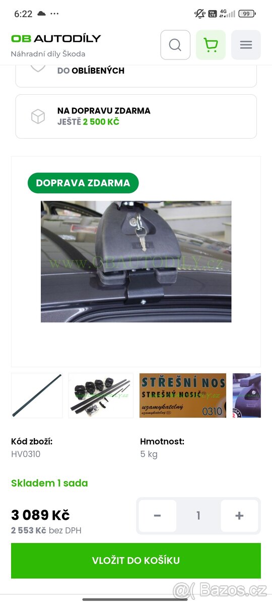 Škoda octavia 2 sedan střešní nosič
