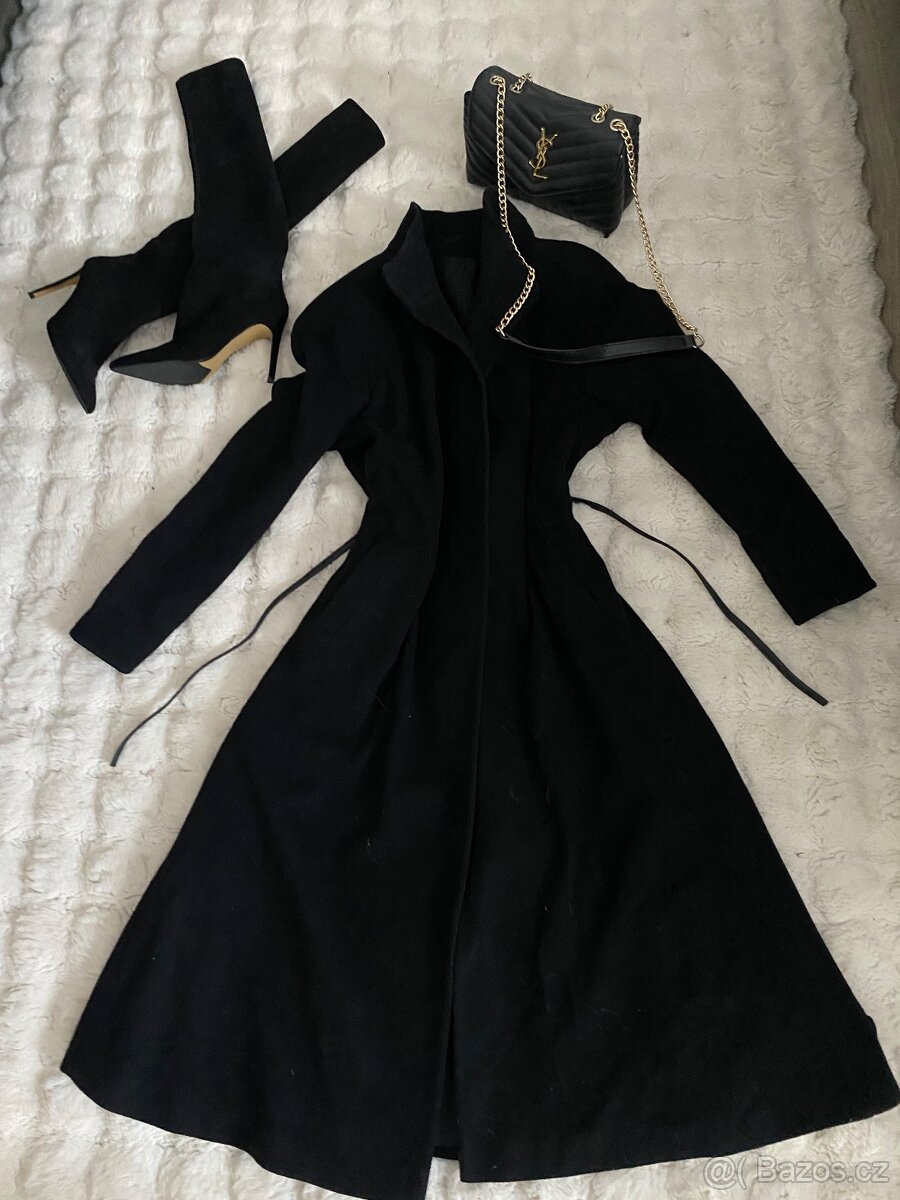 Kasmirovy vlneny kabat cerny dlouhy damsky 38