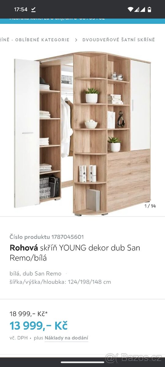 Rohová skříň YOUNG dekor dub San Remo/bílá
