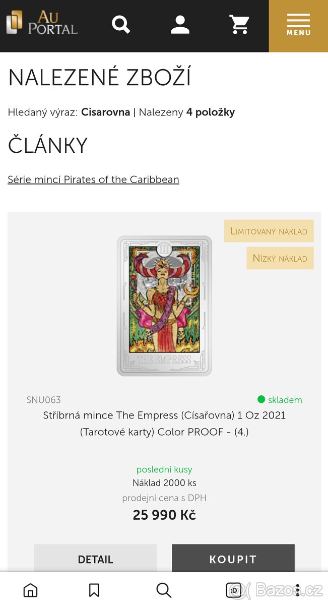 Stříbrná tarotová mince 1oz Císařovna 2021