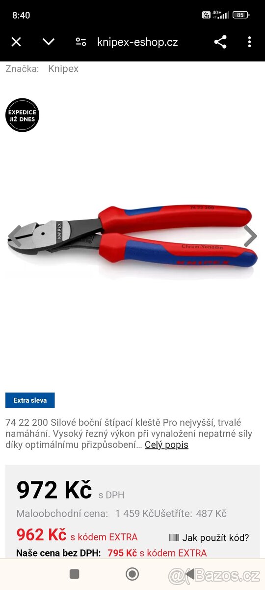 Silové kleště Knipex štípací original