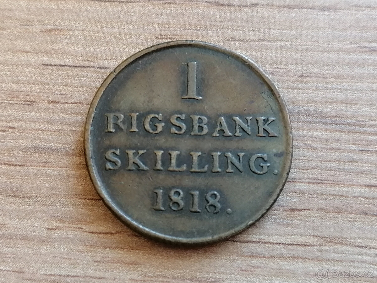 1 Skilling 1818 Dánské království originál mince Dánsko