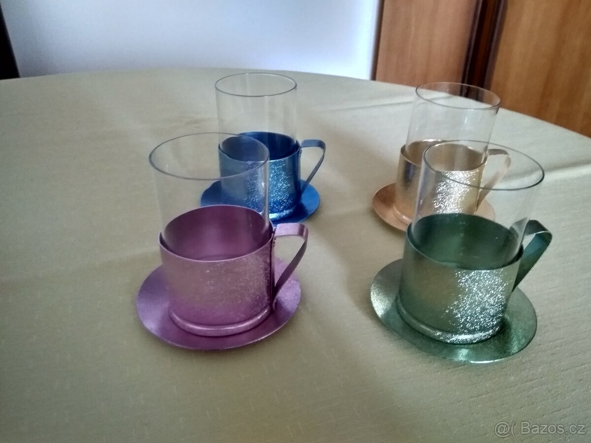 Retro šálky Brusel kombinace skla a eloxovaného