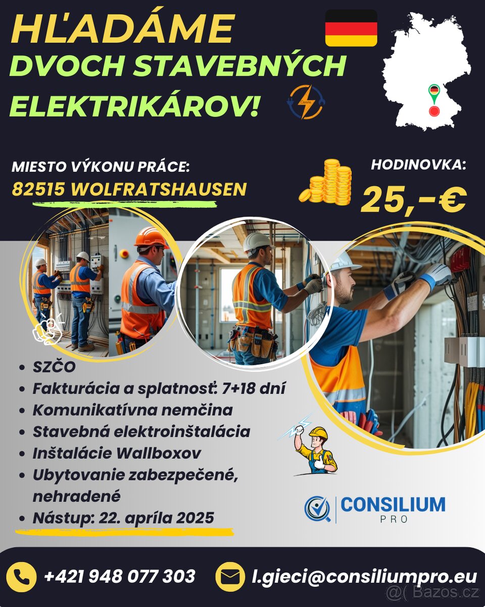 Hľadáme dvoch stavebných elektrikárov.