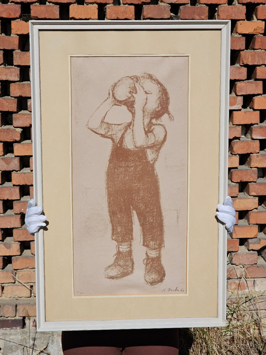 Litografie "Žízeň" Alfred Fuchs, 1962, 30 x 60 cm