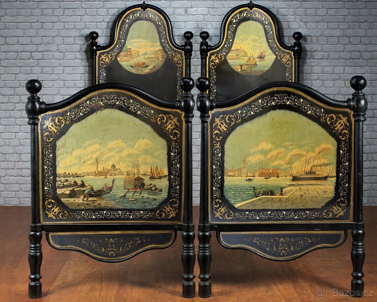 Starožitné italské ručně malované postele (1890)