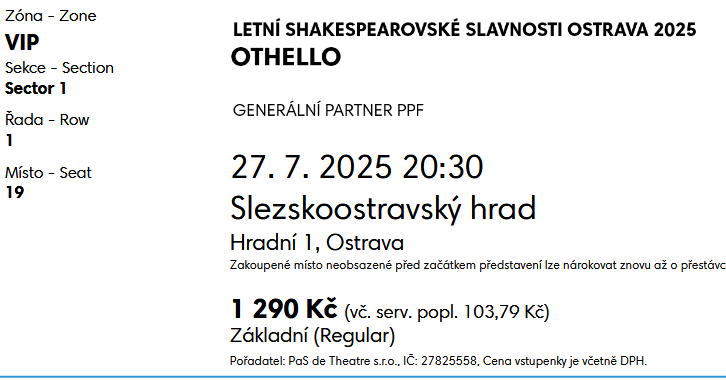 LETNÍ SHAKESPEAROVSKÉ SLAVNOSTI OSTRAVA OTHELLO 27. 7. 2025