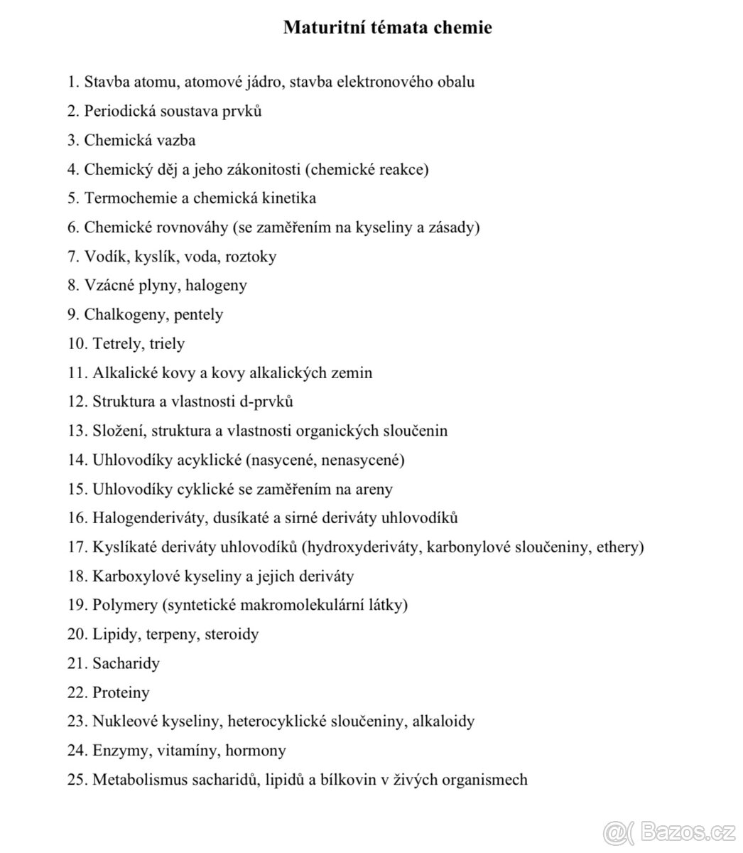 🧪 Vypracované maturitní otázky z chemie – 25 témat (PDF)