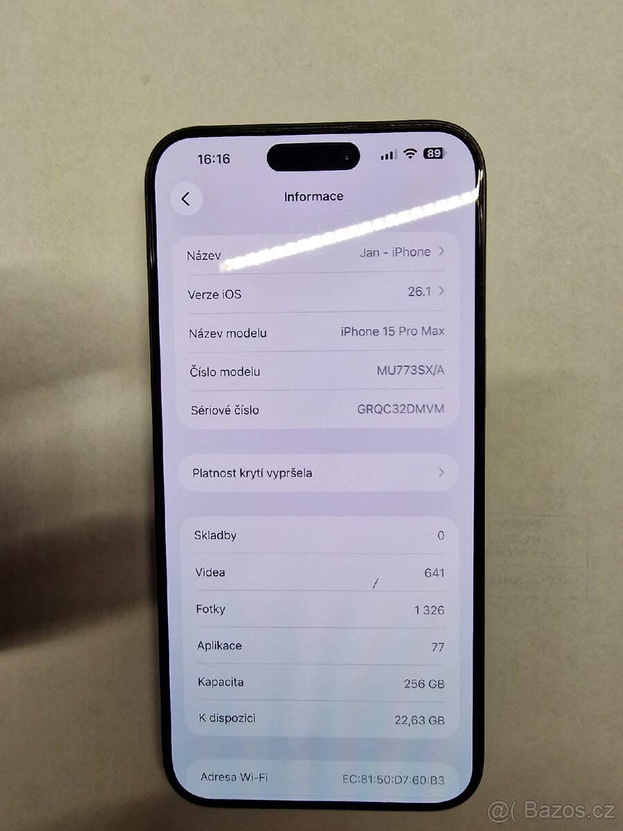 iPhone 15 pro Max 256gb Černý Titan, TOP STAV