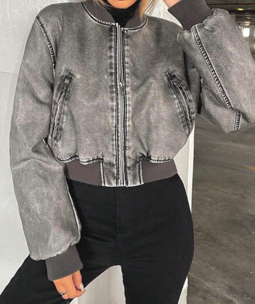 Made in Italy šedý kožený bomber, nový