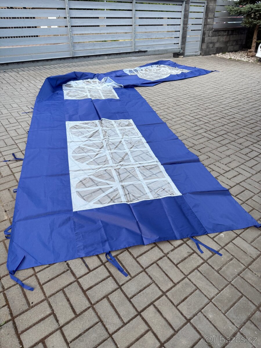 Boční stěna k party stanu s oknem, modrá 9x2m
