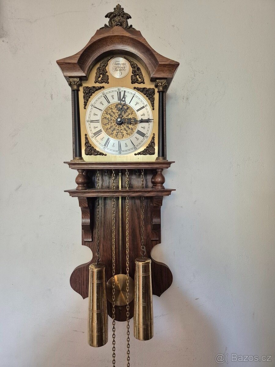 Staré nástěnné závažové hodiny - funkční