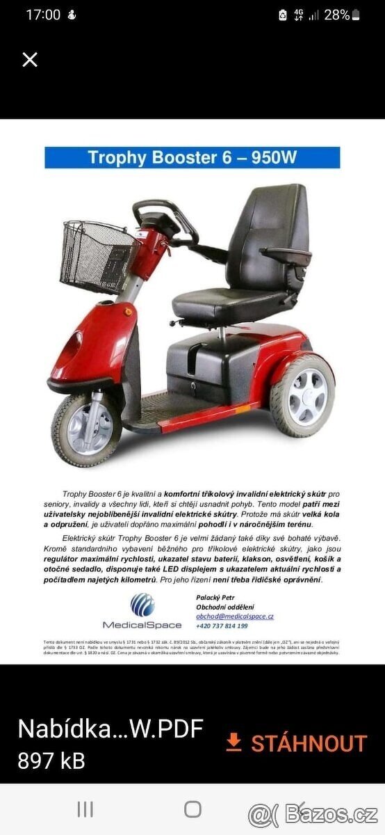 Prodám el. tříkolku, skútr Trophy Booster 6