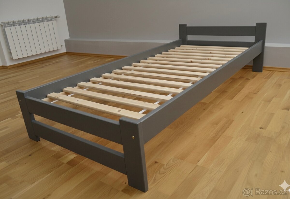 Nová postel borovice šeda 90x200 cm masiv + rošt