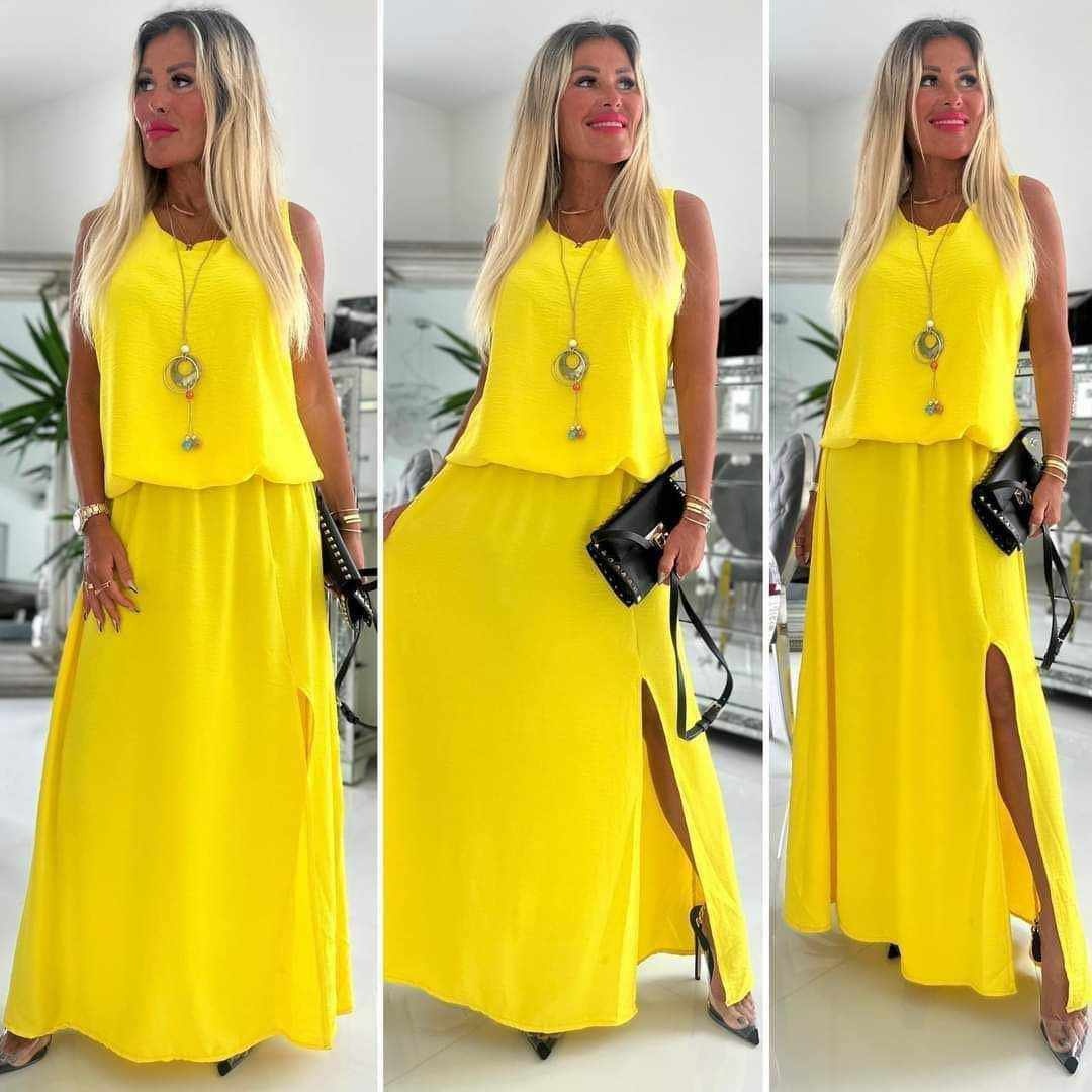 Krásné žluté šaty s rozparkem - nové