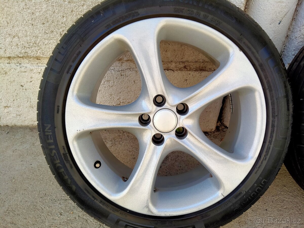 Alu kola Alessio, 7,5J x17, 5x100, Letní pneu 205/50 r17 89V