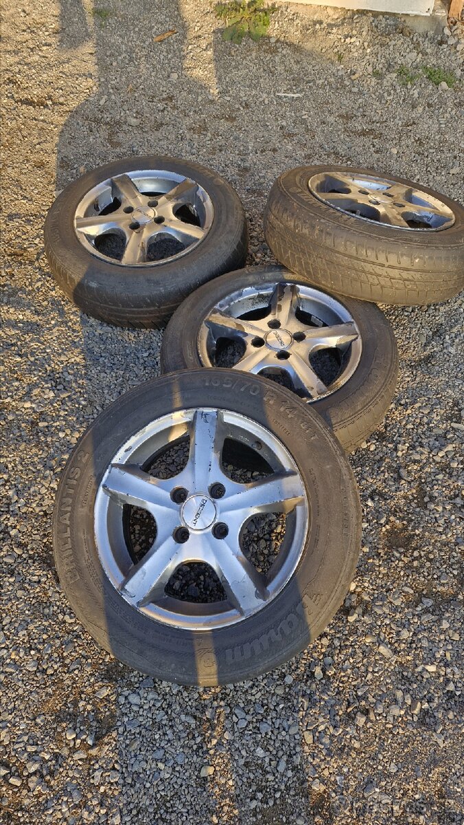 Alu hliníkové disky, ráfky R14 J5,5 s pneu 165/70