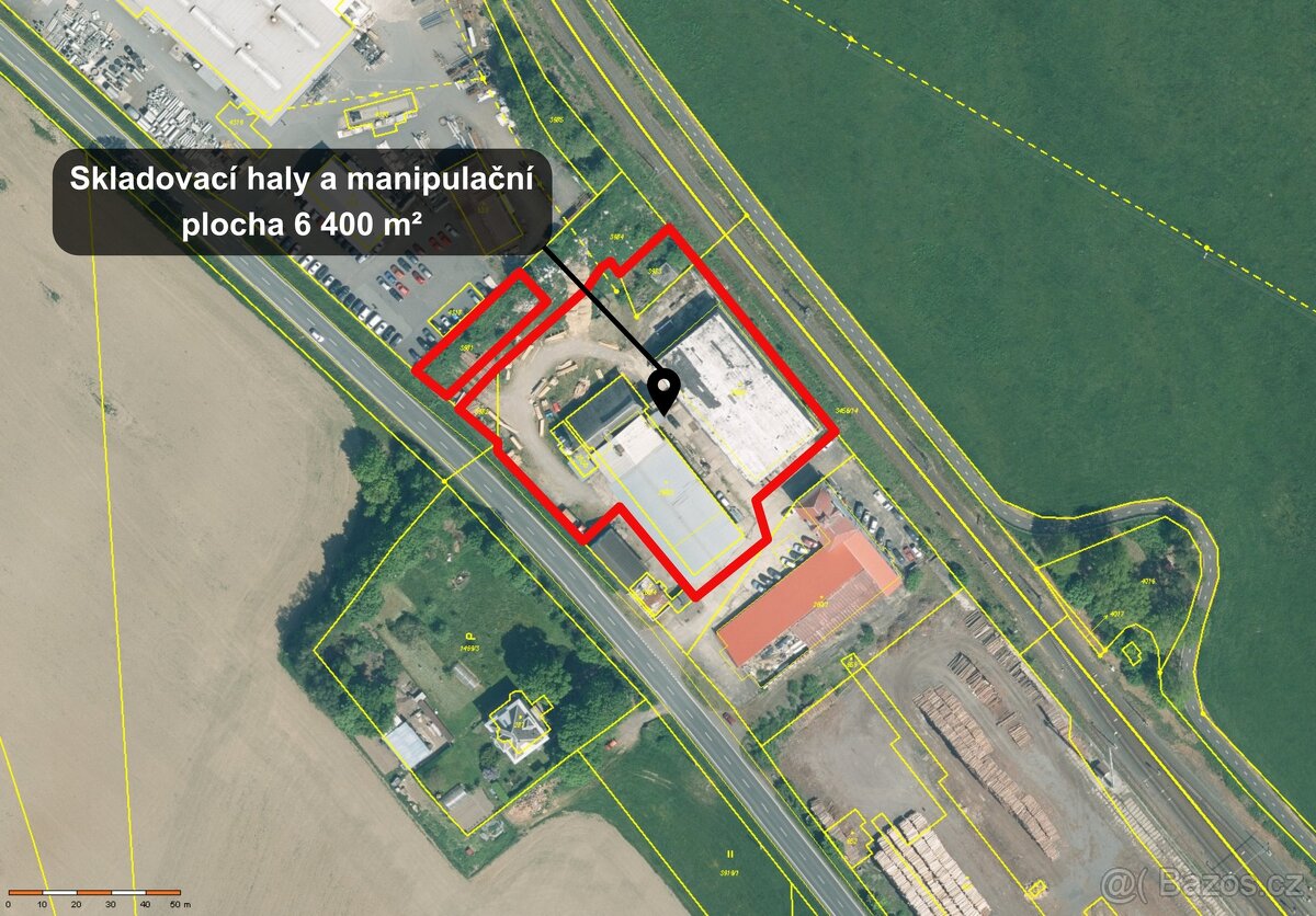 Skladové haly 2242 m2 s navazujícími pozemky 4158 m2 - Chod