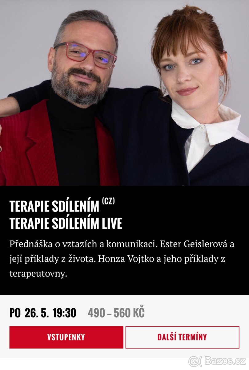 2x vstupenka na Terapie sdílením live 26.5. 2025