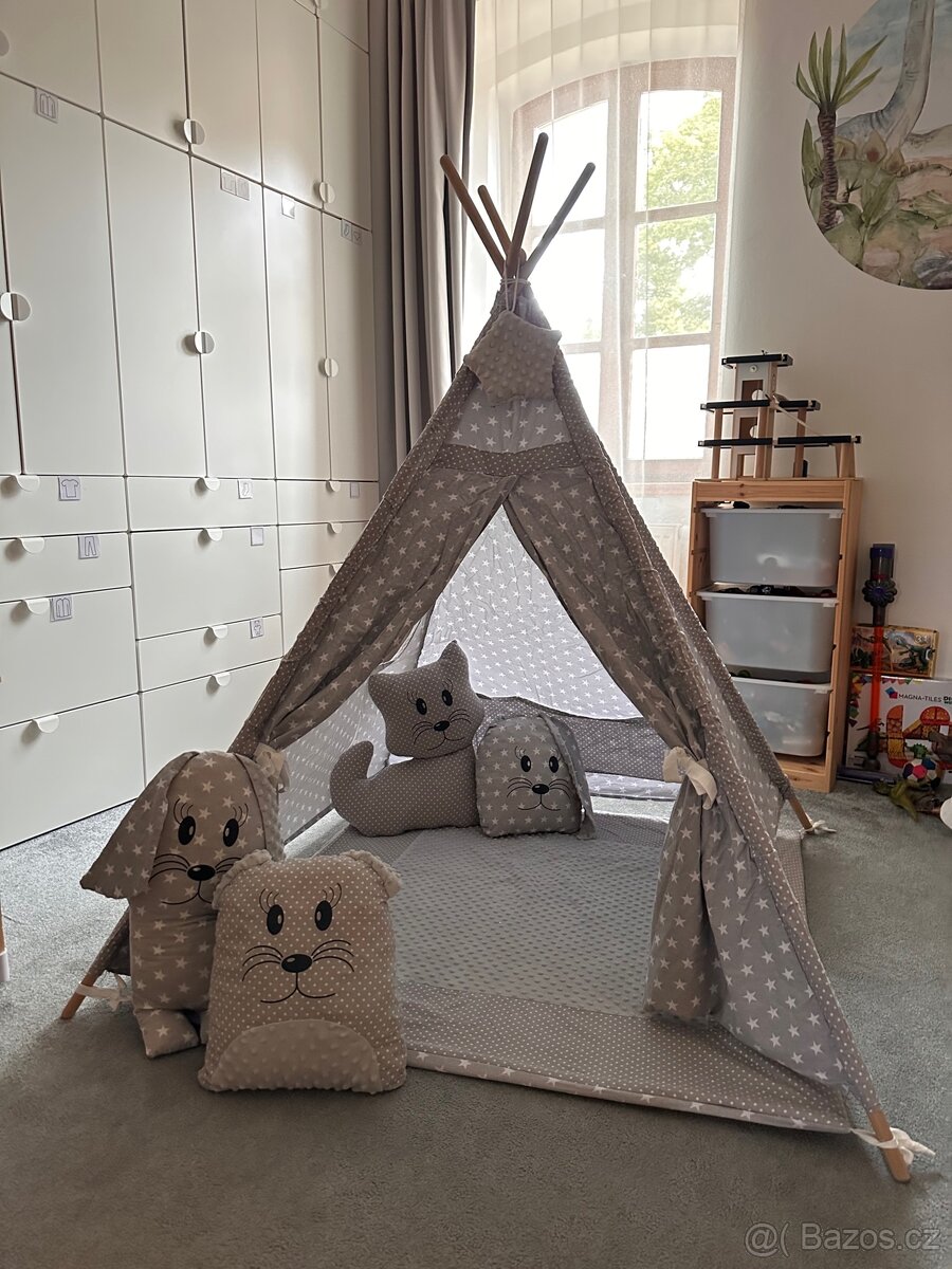 Dětský stan - teepee (týpí) Exclusive s doplňky šedý