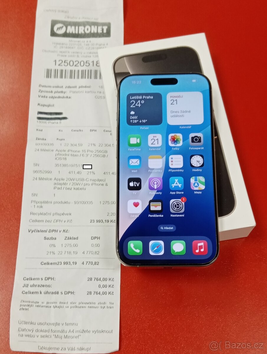 Apple iPhone 16 Pro 256GB záruka Mironet 23,5 měs.