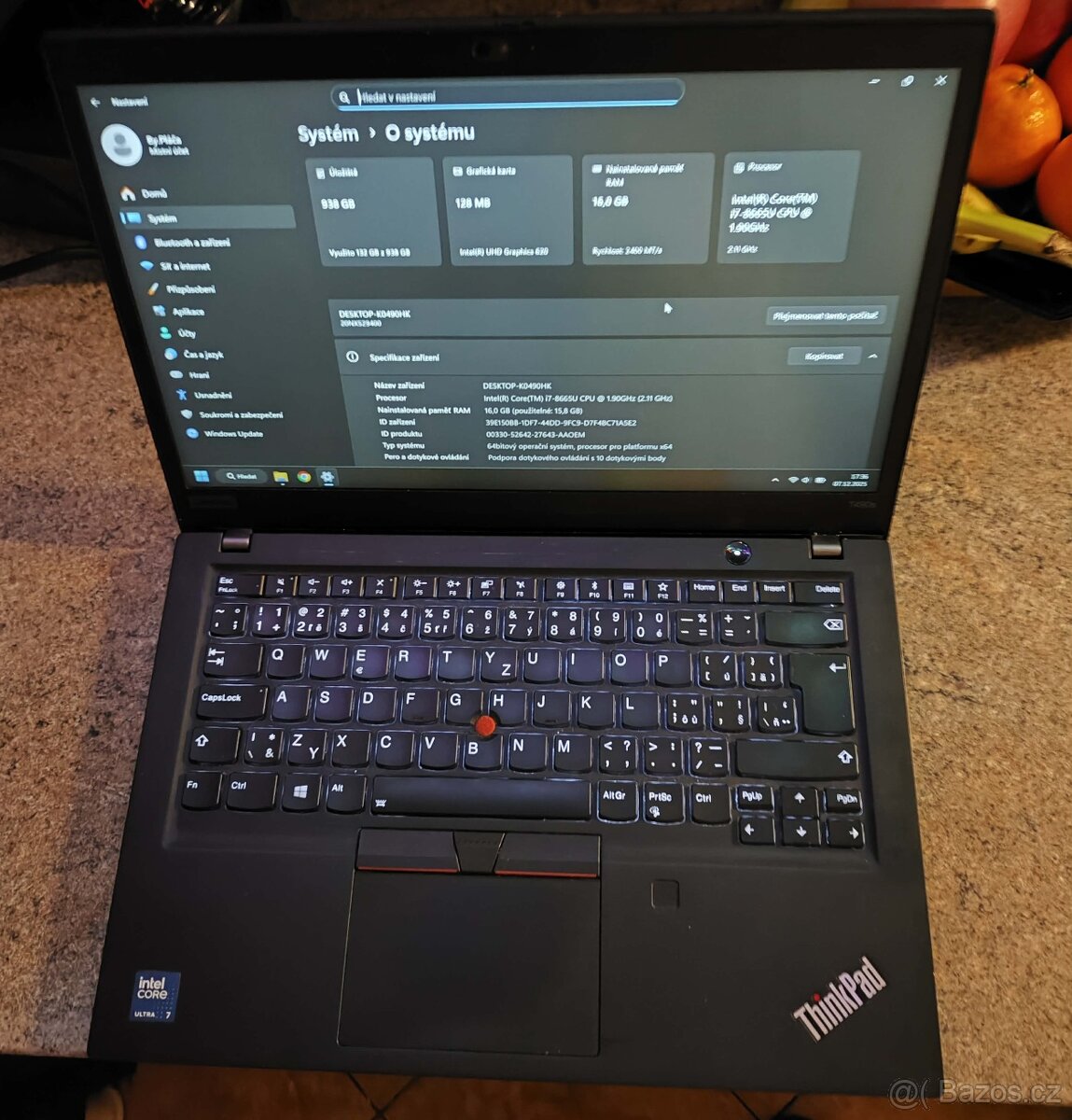 NTB Lenovo ThinkPad T490s DOTYK i7/16GB/NVMe 512GB/ Nová bat