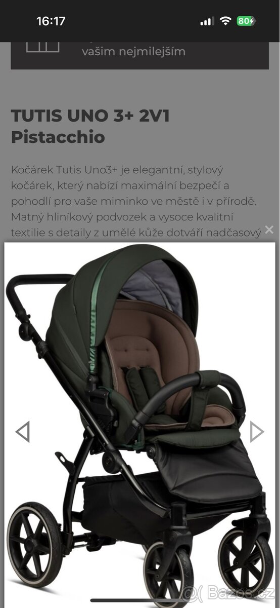 🍼 Prodám kočárek TUTIS UNO3+ 2v1 – barva Pistacchio